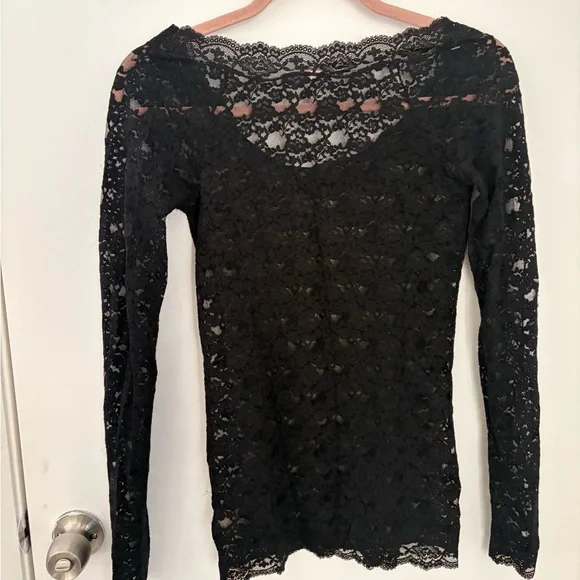 Free People Womens Black Lace Top Long Sleeve Sheer Layering Small NWOT - Picture 4 of 14